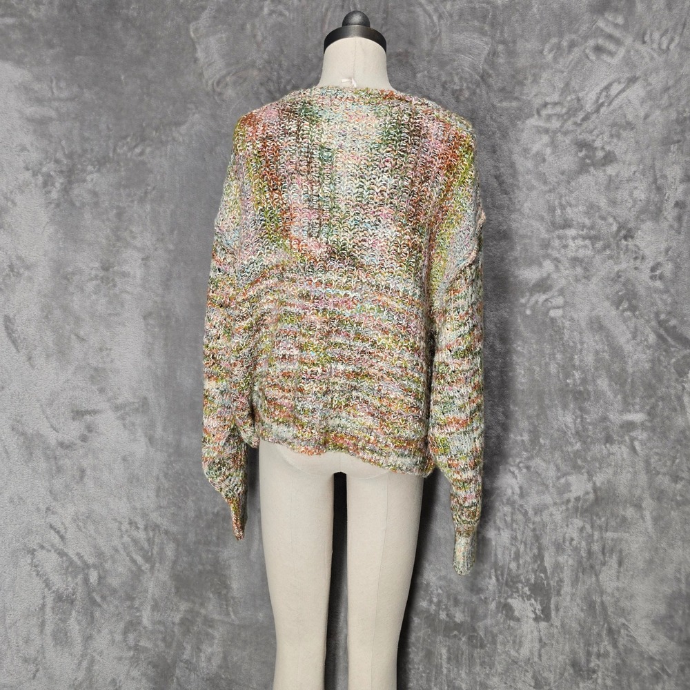 Free People Sweater Women S Multicolor V-Neck Oversized Chunky Knit Boho Earthy - Picture 3 of 16